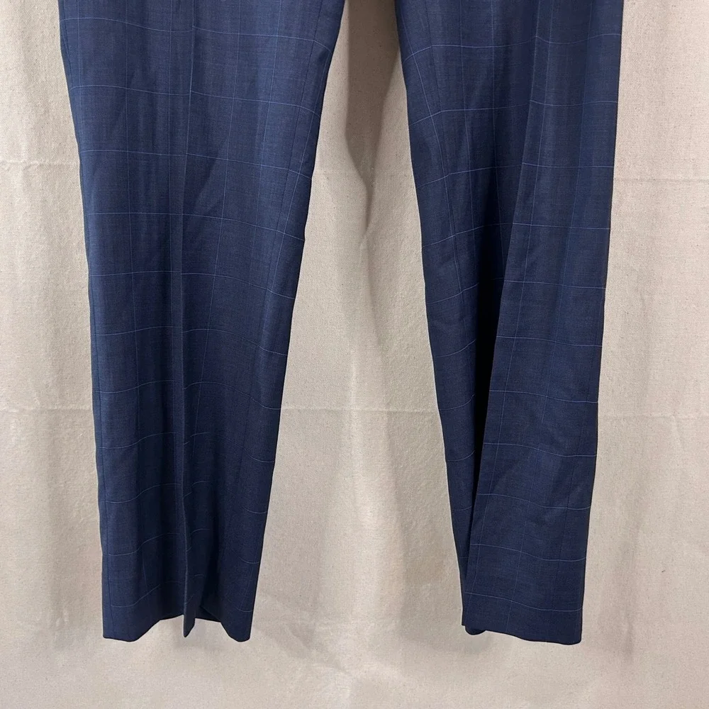 Charles Tyrwhitt 40R Suit 36x31 Wool Navy Windowpane Two Button Double Vented
